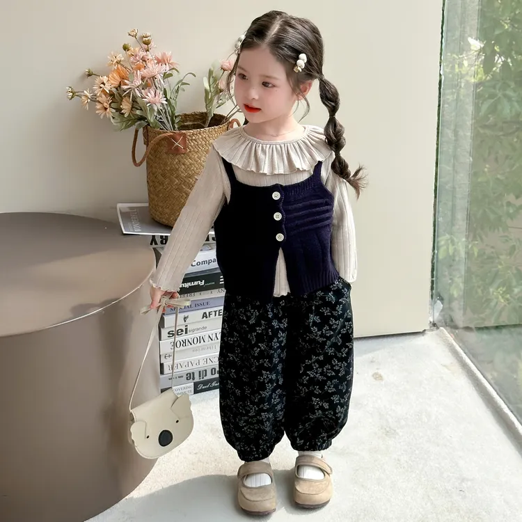 女童毛衣三件套洋气时髦娃娃衫休闲裤套装小女孩宝宝秋装2025新款