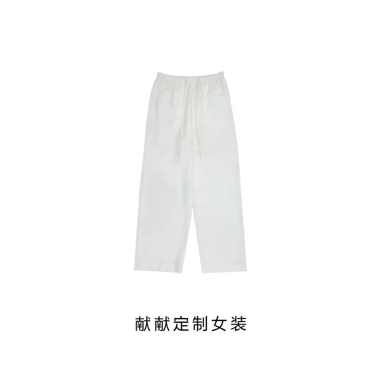 “白富美” 人手必备两条 白色不透巨显瘦天丝亚麻休闲裤 24-119