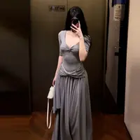 【现货+运补】纯欲性感灰色扭结连衣裙夏季高级感气质收腰长裙5259