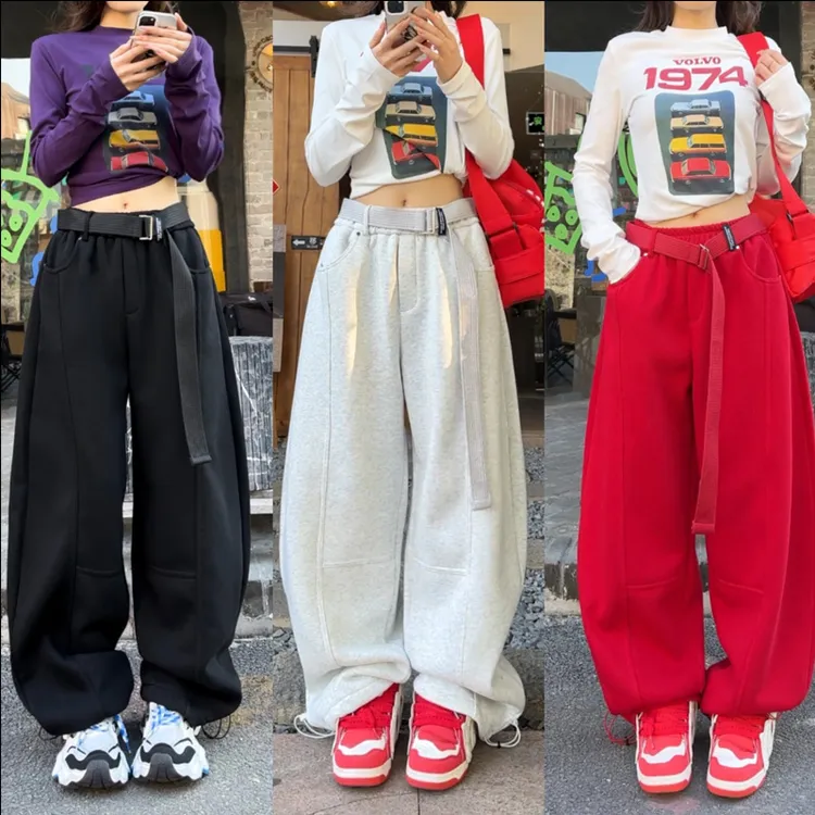【现货】10068高克重加绒卫裤女2025冬季高品质宽松加绒镰刀休闲裤