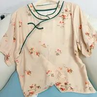 【米色】新中式妈妈装印花盘扣短袖国风上衣023-3肩42胸116长62