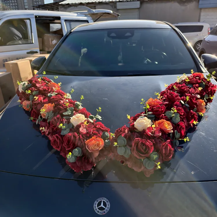 高级感吸盘分体式婚车装饰车头仿真花结婚拉花布置花艺