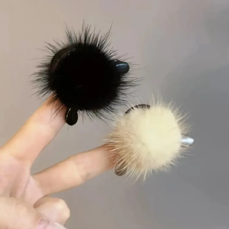 秋冬新款水貂毛发夹少女风公主头毛毛夹子网红毛球简约迷你小抓c