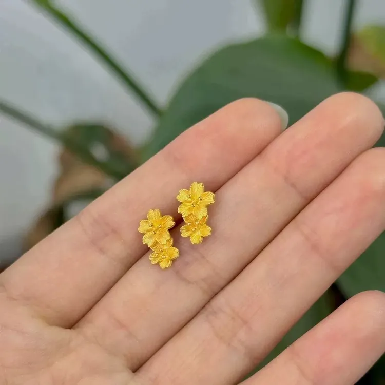 铜合金耳饰 古法桑格花耳钉圆圈扣