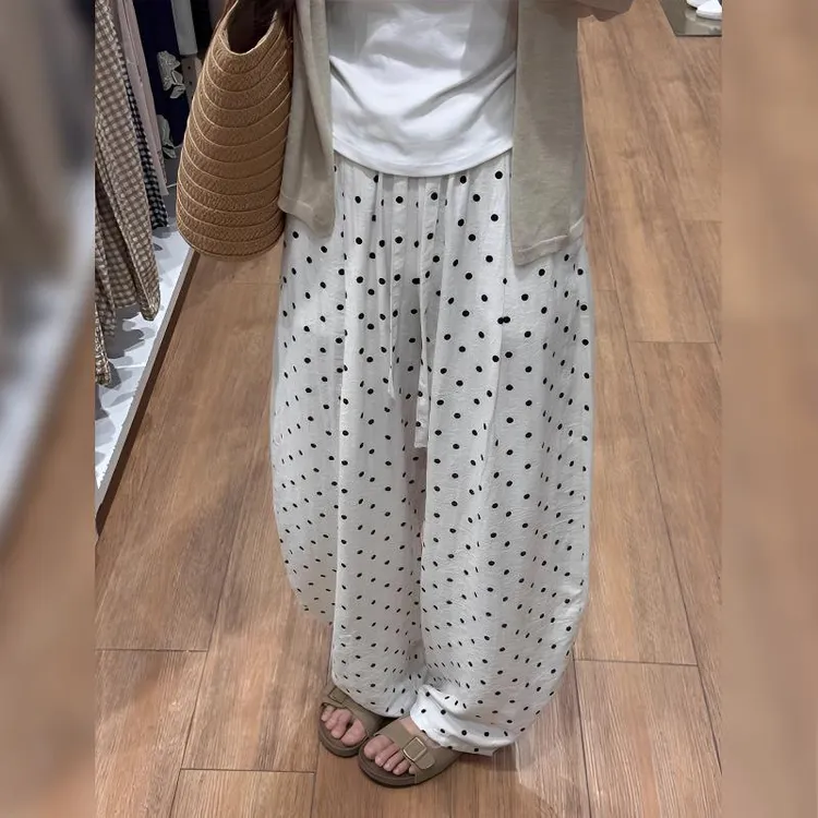 微胖mm大码减龄女装波点高腰阔腿休闲裤女夏季宽松垂感超好看长裤