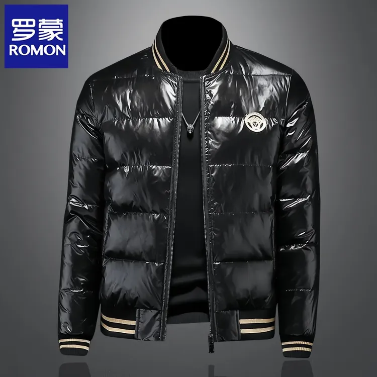 Romon/罗蒙冬季新款亮面男士羽绒服棒球领韩版百搭保暖休闲外套潮