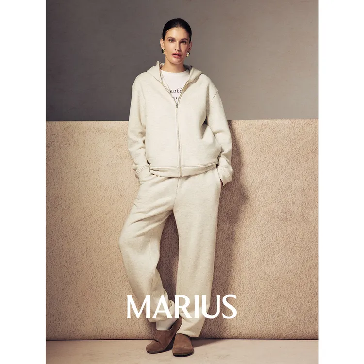MARIUS"懒懒熊"牦牛绒混纺温暖时髦通勤连帽拉链开衫卫衣/卫裤