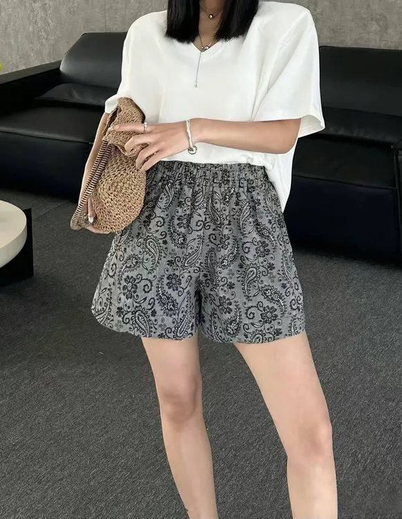 【希辰】棉麻提花夏季时尚文艺风短裤女 2552