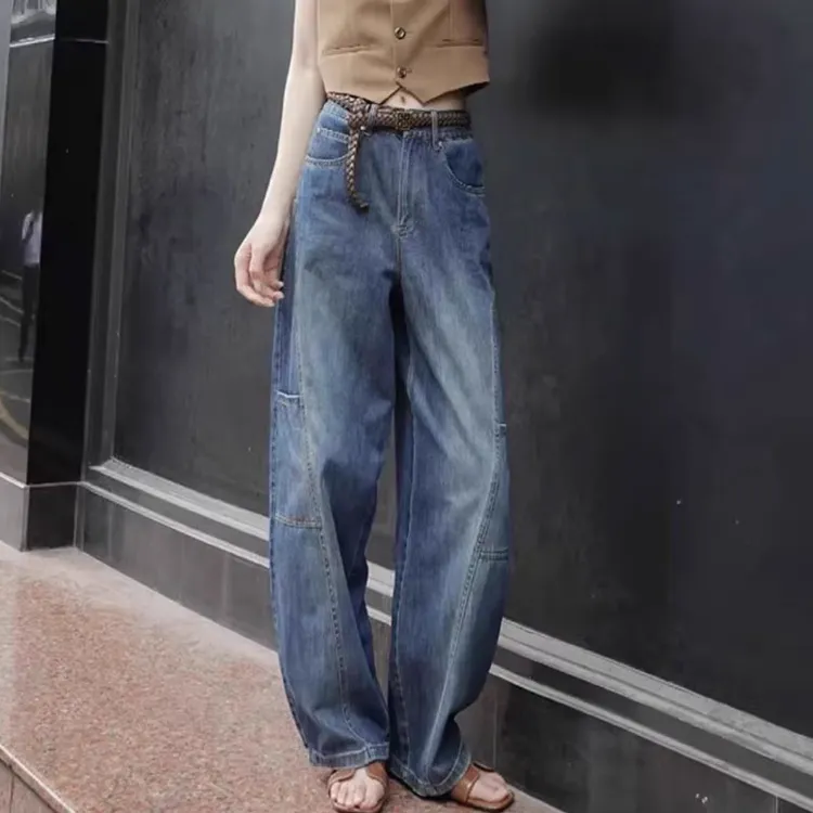【商场同款】2025新款休闲复古百搭显瘦老爹裤高腰弯刀裤牛仔裤女