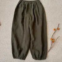 原生态水果酵素洗14支色织汉麻军绿色灯笼九分裤A-675