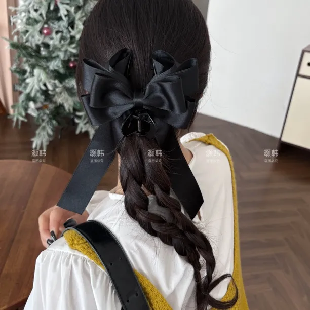 六层蝴蝶结～鲨鱼夹！芭蕾公主织带韩系复古六层飘带设计感盘发抓夹