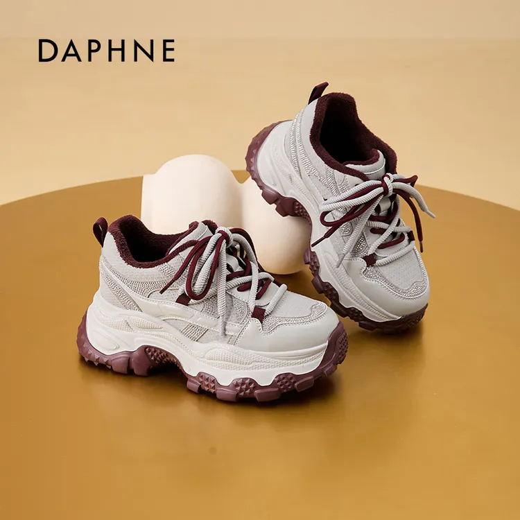 达芙妮秋冬爆款2025厚底增高老爹鞋加绒新款时尚百搭女鞋LL