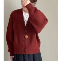 玲姐定制-V领落肩小花刺绣款宽松休闲短款针织开衫375433