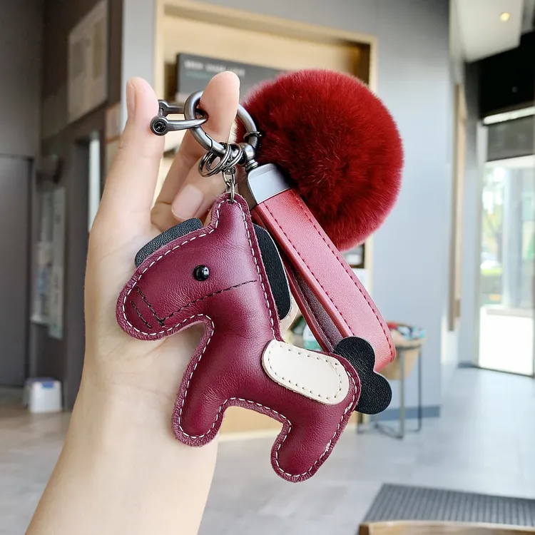 【头层牛皮】原创真皮小马钥匙扣女生包包挂件情侣汽车钥匙链挂饰