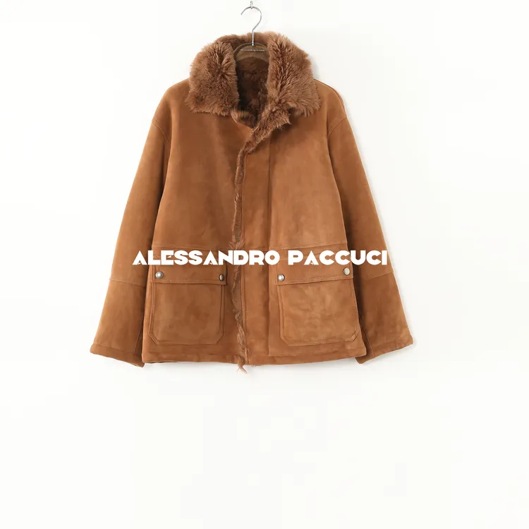 AP洛哥54030CM【黑标系列】西班牙进口羊皮毛一体翻领宽松复古外套