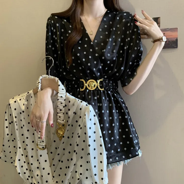 轻奢高级感V领衬衫女2025大码胖MM气质腰带收腰显瘦