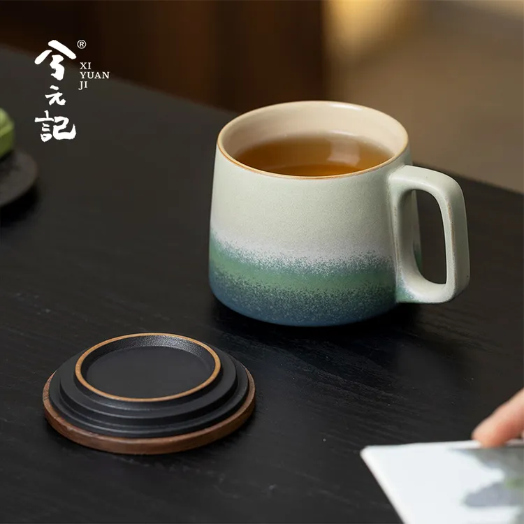 兮元记窑变陶瓷马克杯带盖家用高颜值咖啡杯早餐杯办公室泡茶杯子