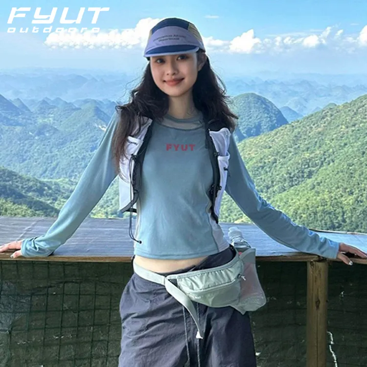 FYUT户外透气速干打底衣复古拼色上衣2025春夏新款女休闲运动长袖