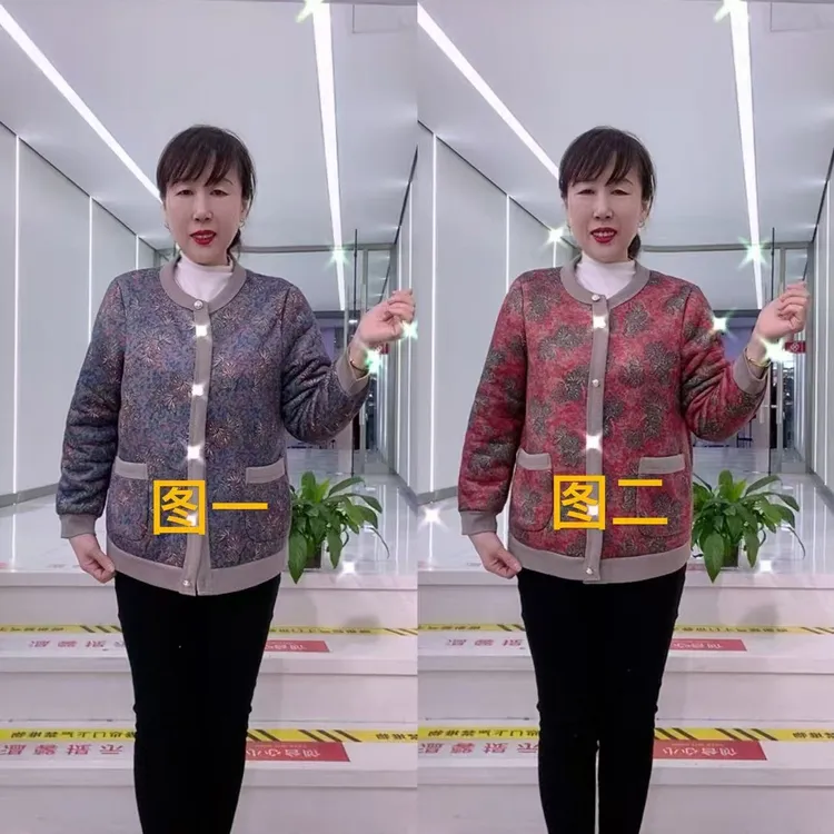 中老年秋冬加绒碎花棉服时尚百搭妈妈装