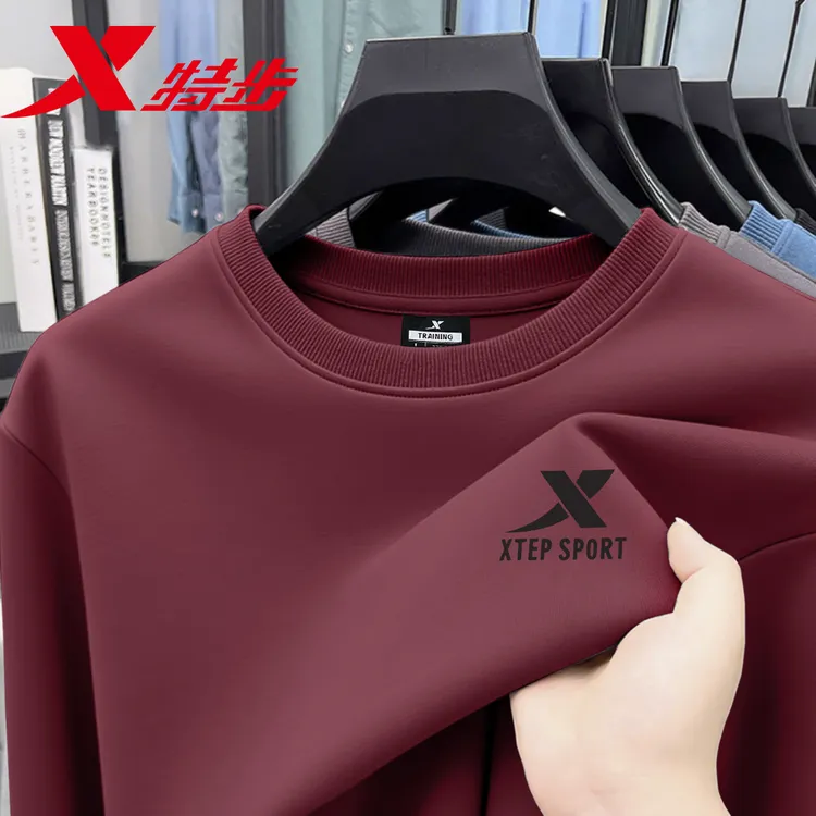 特步圆领卫衣男冬季长袖t恤官网正品百搭宽松休闲运动套头衫男装
