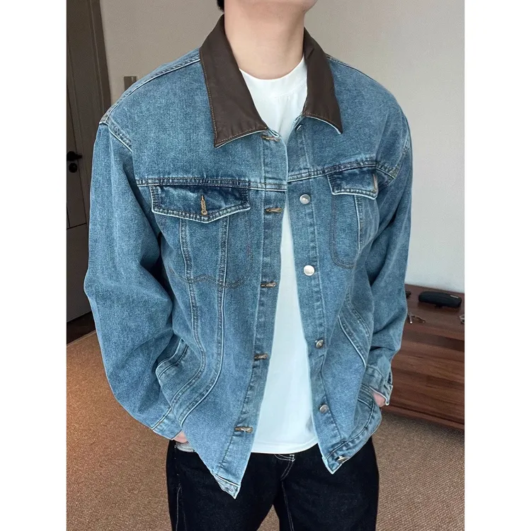 美式复古蓝牛仔外套男款秋季vintage水洗牛仔衣高街痞帅短款夹克