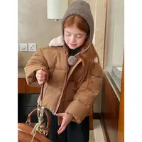 58235冬季新款时尚女童韩版夹棉绗线韩版羊羔毛拼接领子棉服外套