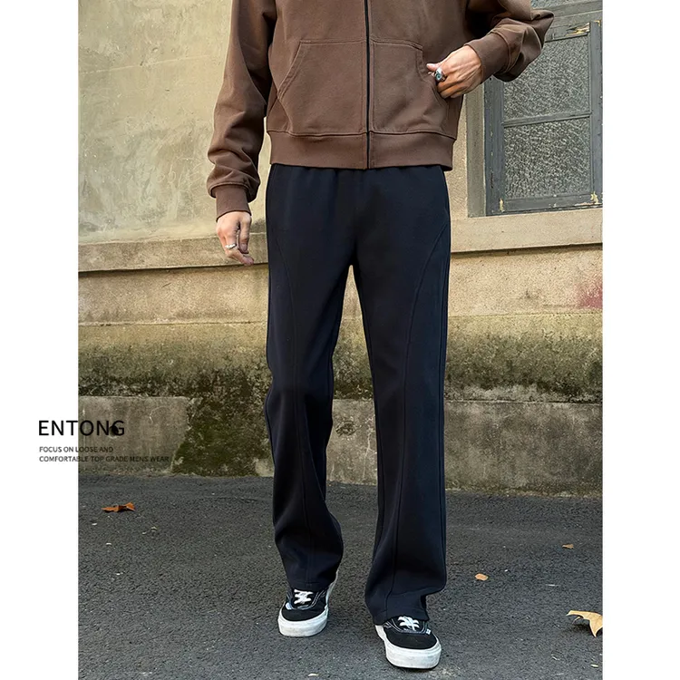 Entong潮牌拼接宽松垂感卫裤男生显瘦百搭直筒裤美式运动秋季裤子