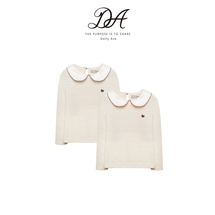 Dolly Ave「少女系列」甜美天丝混纺娃娃领条纹保暖女童秋冬上衣