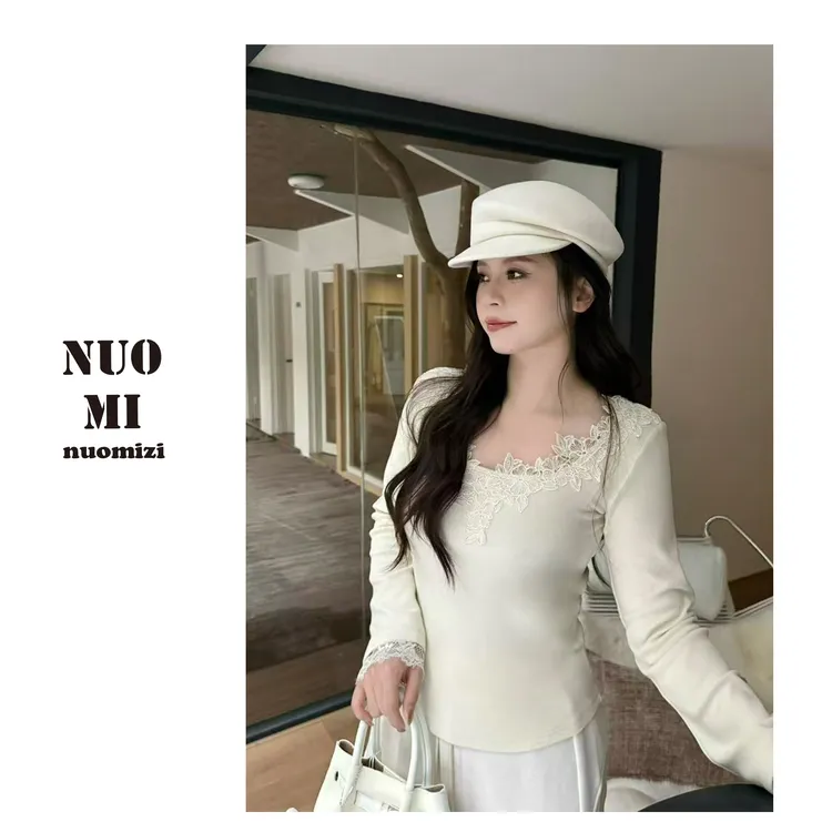 ZOZ糯米子[蕾丝打底]纯色长袖花朵针织打底衫女秋季内搭叠穿上衣