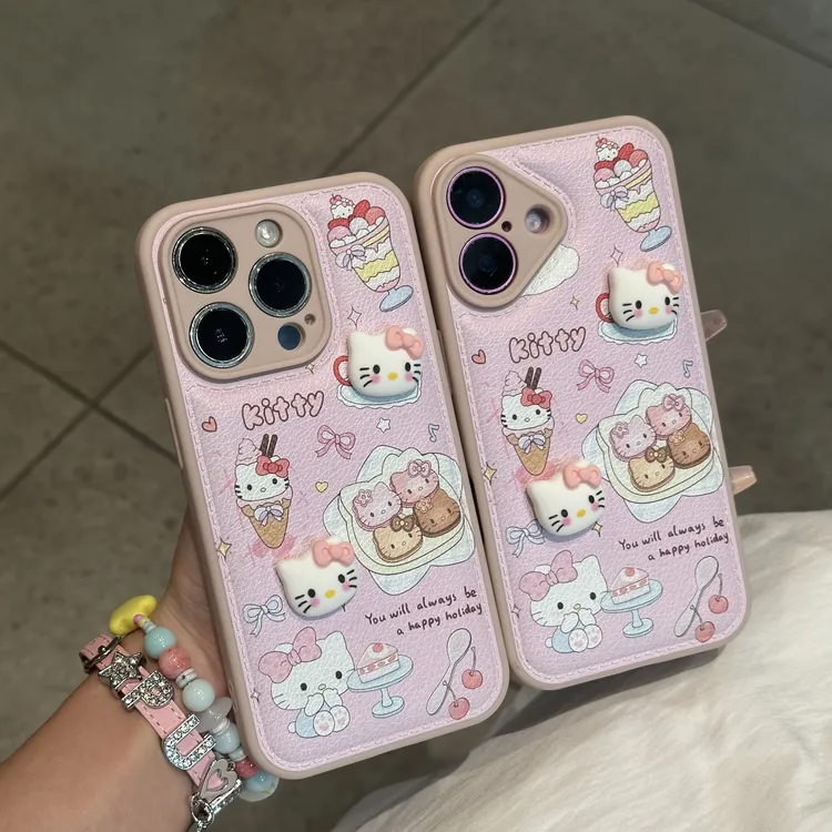 欧克里里甜品两只kt猫公仔适用苹果17/16手机壳小米vivo华为oppo
