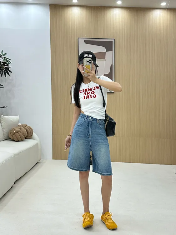 A字阔腿牛仔女25新款夏季薄款中高腰宽松显瘦休闲五分牛仔裤2506