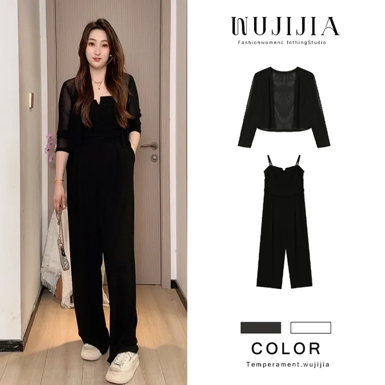五季家【腿精】夏季黑色连体裤ZL107412+黑色上衣ZL105659思思套装