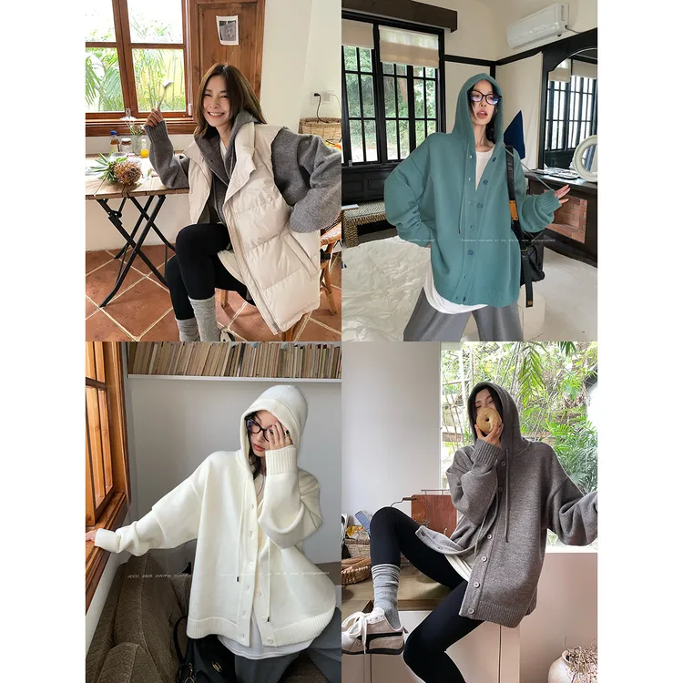 JCCC影子【日和】三色慵懒宽松百搭松弛感针织连帽毛衣JE5PZS10