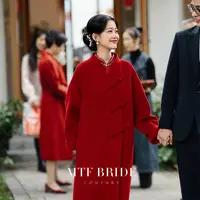 满庭芳【灵犀 续】红色羊毛大衣女2025新款新娘结婚外搭毛呢外套