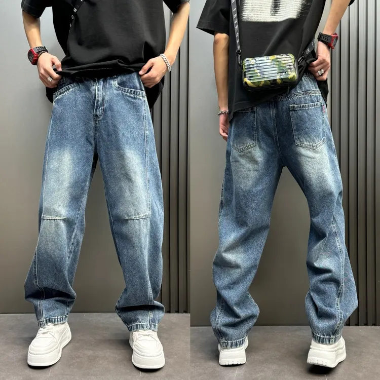 男士直筒休闲裤复古牛仔裤宽松百搭阔腿裤大码裤子网红牛仔男裤