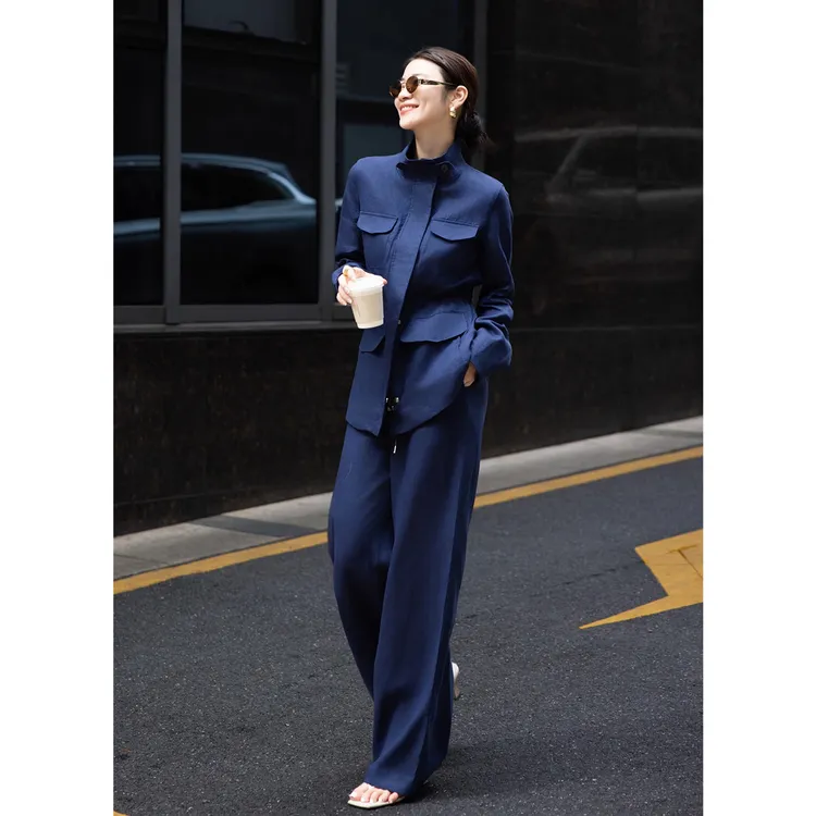 老钱风轻奢高级感时尚套装女2025早秋新款街头风衬衫拉链外套长裤