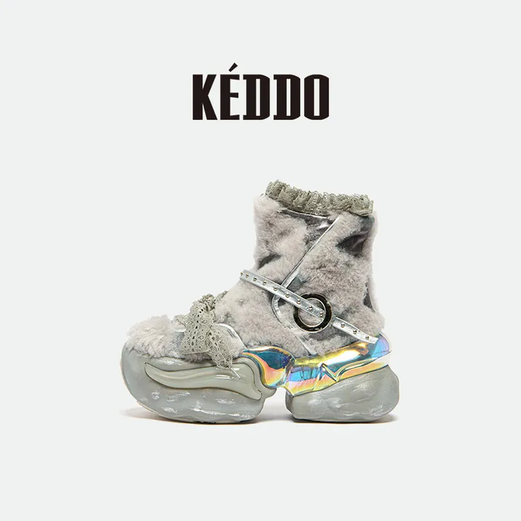 KEDDO“宝藏女孩”时尚拼接街头风厚底鞋增高女鞋保暖舒适雪地靴女