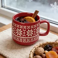 陶瓷家用隔离雪花毛衣纹理大肚好看精致办公圣诞早餐点心咖啡杯子