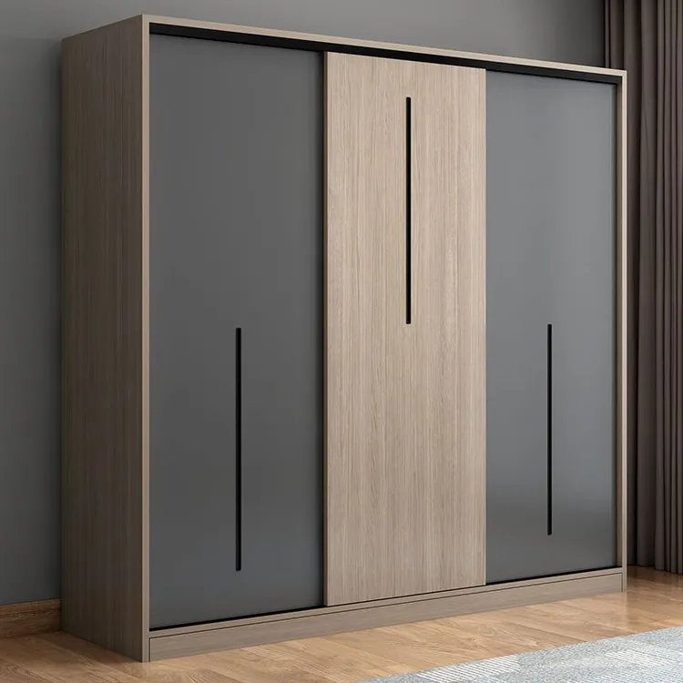 实木推拉门衣柜家用卧室出租房用带抽屉生态板材轻奢衣橱储物衣柜