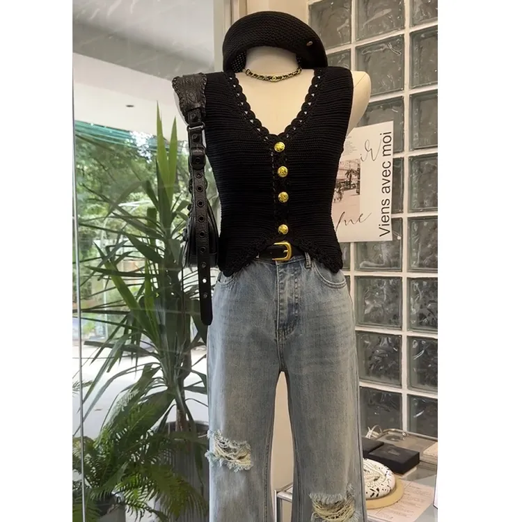 韩系氛围感穿搭夏季2025新款气质显瘦无袖上衣显瘦牛仔裤两件套装