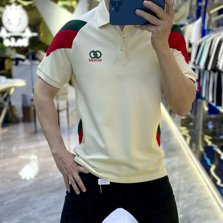 男士Polo衫2025夏季潮流休闲翻领短袖T恤男修身拼色百搭上衣半袖