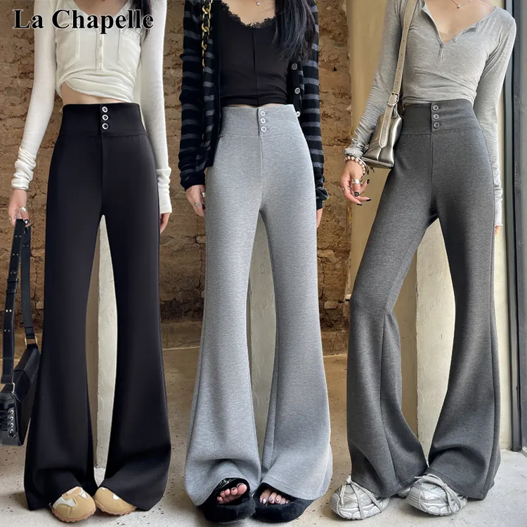 拉夏贝尔复古微喇叭运动裤女2025秋冬季新款高腰显瘦瑜伽休闲长裤