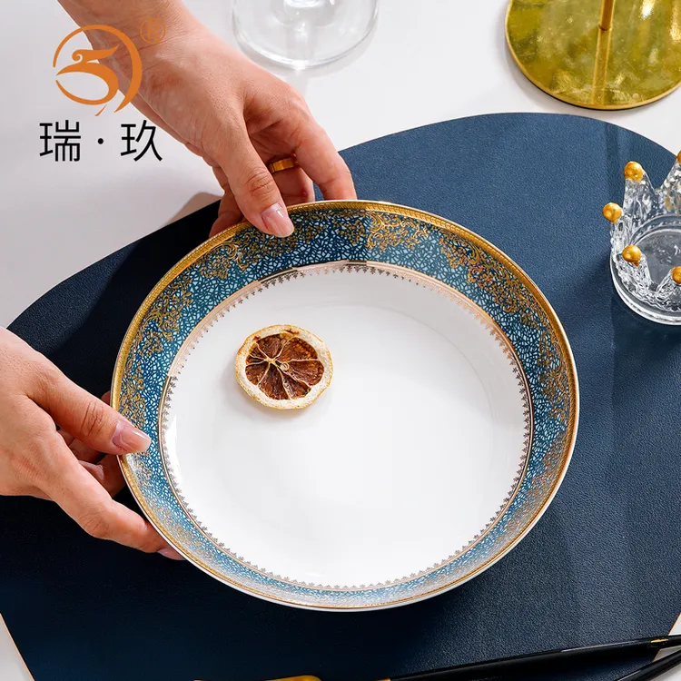 骨瓷餐盘2025新款盘子菜盘家用浮雕餐具8英寸碟子陶瓷深盘汤盘