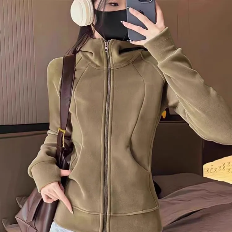 摇粒绒卫衣外套女春秋款2025秋季新款抓绒衣收腰显瘦加绒加厚修身