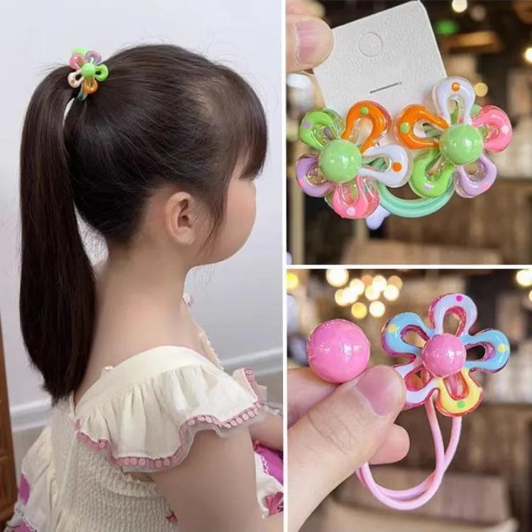 韩版卡通花朵公主头绳发圈彩色珠珠马尾绕绕可爱发绳女儿童发饰品