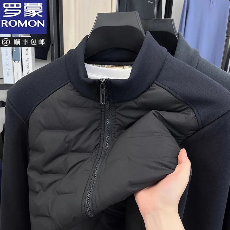 罗蒙冬季轻薄羽绒服保暖拼接时尚立领拼接外套90白鸭绒男士防寒服