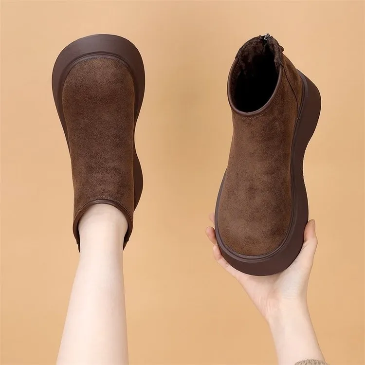 增高勃肯雪地靴2025冬新款英伦风马丁靴加绒防寒软底显瘦大头棉鞋