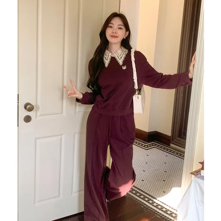 GERTCOREL2026新款春季时尚设计款撞色卫衣长裤灰紫色休闲套装