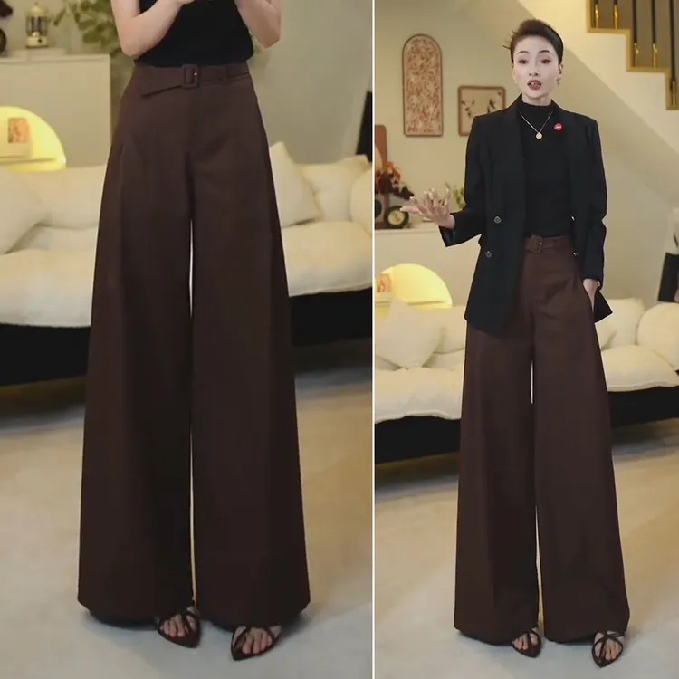 拉夏贝尔设计感阔腿裤女2025秋新款宽松慵懒风显瘦休闲裤高腰长裤