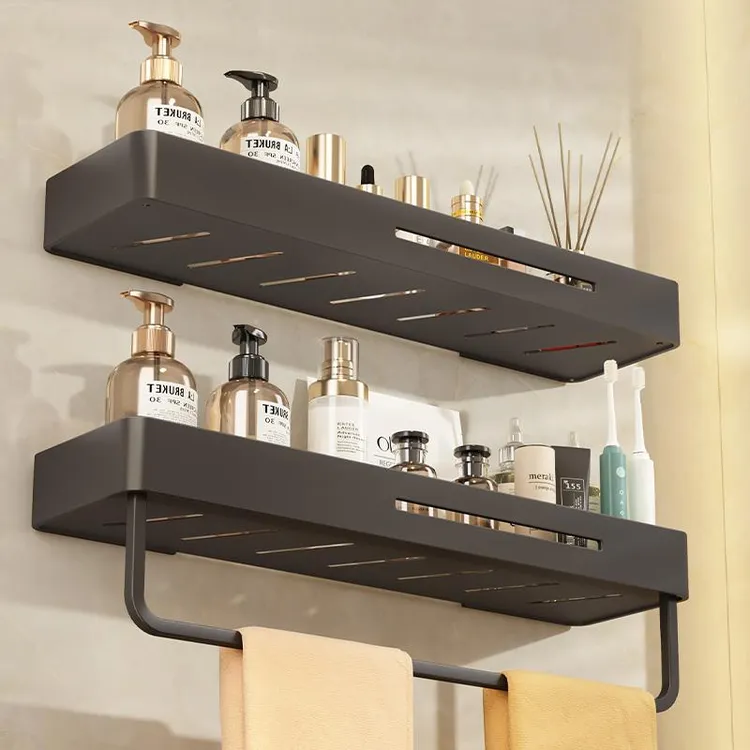 卫生间洗漱台镜前置物架壁挂墙上免打孔洗手间厕所浴室收纳架枪灰
